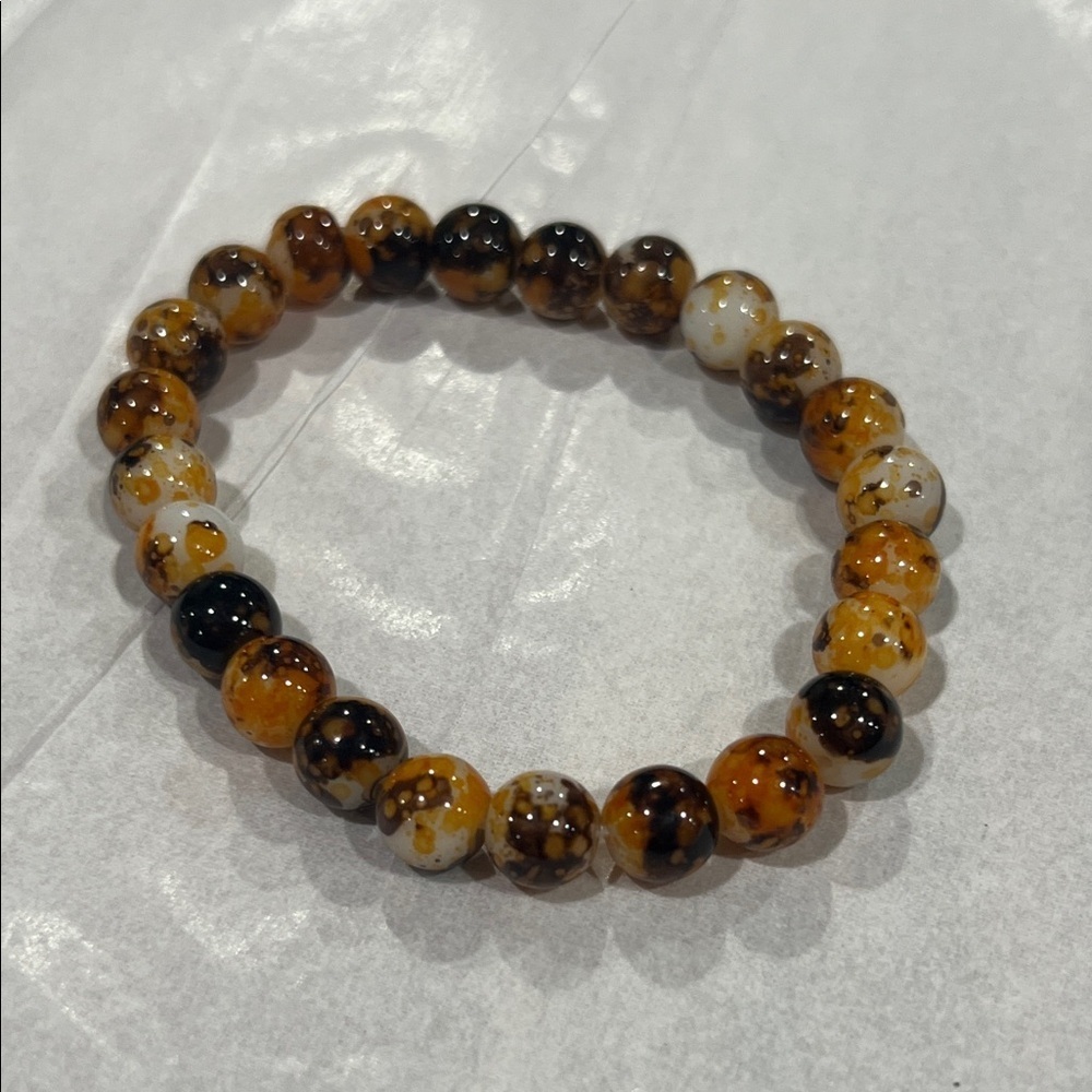 Elegant Brown and White Beaded Bracelet